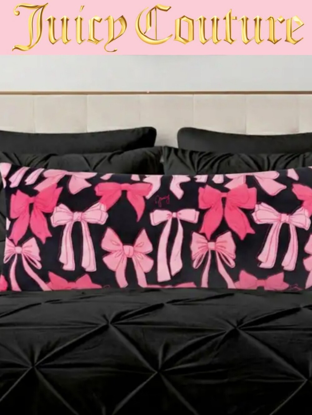 Juicy Couture Home Logo Princess Bows Print Decorative Plush Body Pillow